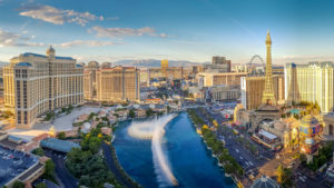 Aerial view of Las Vegas strip, in front of teh Bellagio